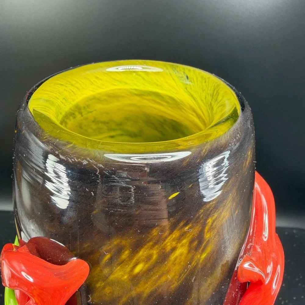 Mihai‎ Topescu Glass Vase 12inch Heavy Applied Ribbon Colorful Modern Decor
